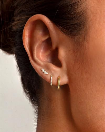 Image of Freekiss 3 Pairs Gold Hoop Earrings Set: Dainty Stud Earrings Trendy Small 14K Gold Plated Hypoallergenic Dangle Cartilage Huggie Hoop Earrings for Women Gold Jewelry for Women Gifts