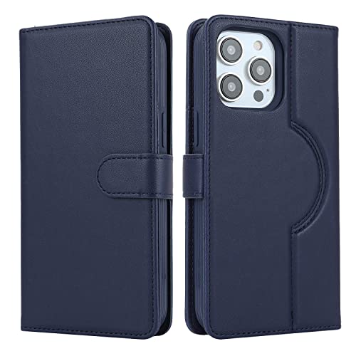 Cavor iPhone 15 Pro Max Case, Magsafe Compatible Flip Leather Wallet Case with Card Holders, Detachable 2 in 1, Magnetic Closure, Blue - Image 2