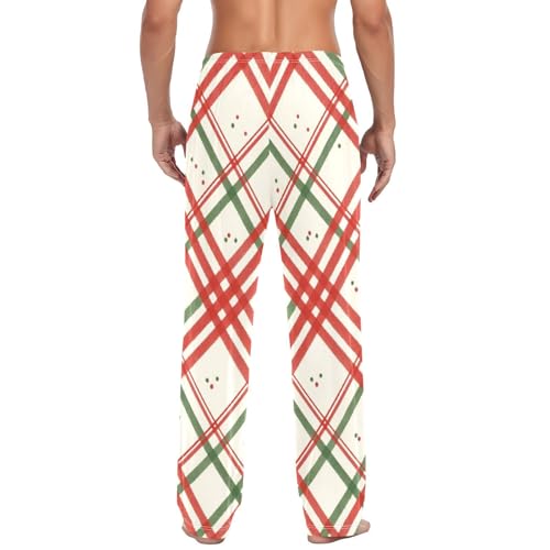 Red Green Beige Checks Men's Pajama Bottoms Plaid Pajamas Pants for Men Soft Long Lounge Woven Pj Sleep Pant with Pockets3