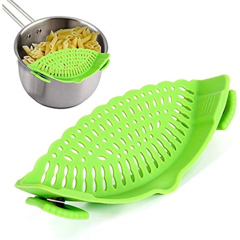 Performore Snap and Strain, Clip On Silicone Colander, Hands-free Heat Resistant Food Strainer for Pasta Vegetables Noodles Ground Beef, Universal Fits all Pots and Bowls Cover