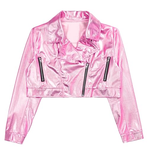 Loyan Kids Girls Boys Hip Hop Jazz Modern Dance Top Metallic Motorcycle Biker Jackets Zipper Coat4