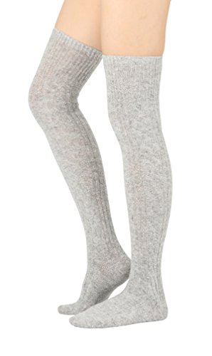 STYLEGAGA Women's Fall Winter Warm Over the Knee High Socks Knit Long Boot Socks Leg Warmer (Wool Cable_Lt Gray)