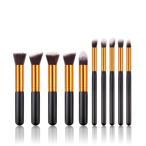 Jaimela 10-Piece Makeup Brush Set - Professional Powder, Foundation, Eyeshadow & Concealer Brushes