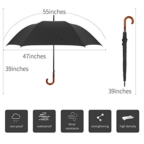 TIME LOVER Stick Umbrella Oversize Windproof Umbrella Wooden Hook Handle J Stick Automatic Open Fast Drying Umbrella for… - Image 3