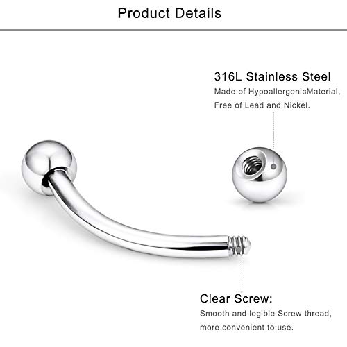 Lcolyoli 20g Surgical Steel Tiny Curved Eyebrow Barbell Ear Navel Belly Ring Piercing Jewelry for Women Men 10mm 9-12 Pieces2