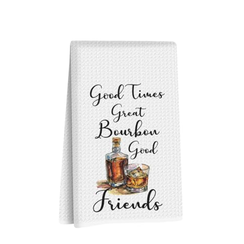 Image of Hanamiya Na Bourbon Gifts Kitchen Bar Towels 24x14 Inch, Flamingos Reusable Dish Towels for Kitchen Bathroom Decor, Waffle Weave Hand Cloth Tea Towel, Whiskey Lover Gifts for Women Girls Friend