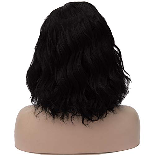 Image of BERON Black Wigs for Women 14 Inch Short Curly Wavy Wig Girls Natural Black Shoulder Length Wig Side Part Wave Halloween Cosplay Party or Daily Wigs