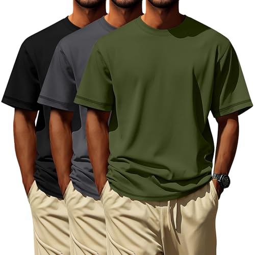 Image of Neer 3 Pack Big and Tall T-Shirts for Men L-7xl Tops | Large Casual Stretch Workout Tees, Short Sleeve Crewneck Oversized Shirts, Classic Summer Outfits, Comfy Basic Loose Clothes