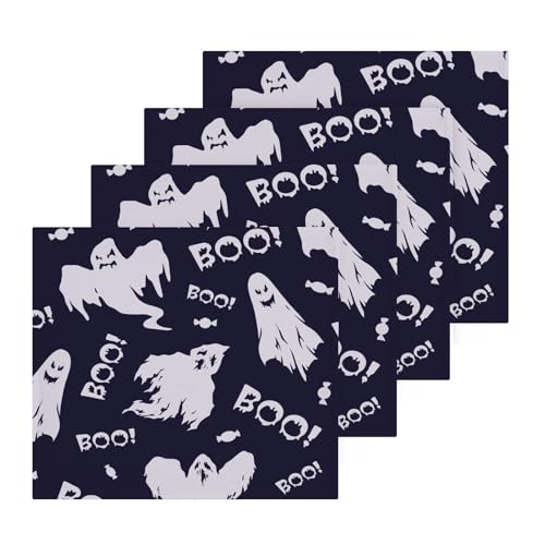 Takiito Halloween Scary Boo 4 Pack Cotton Washcloths Set, Absorbent Soft Feel Towels for Face and Hand, 12x12 in