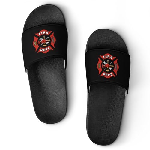 Firefighter Fire DEPT.Logo Rescue Pattern PVC Home Slippers Non-Slip Shower Sandals Summer Indoor Outdoor Beach for Men And Women
