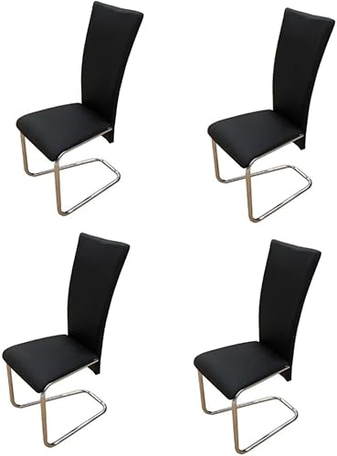Miniatura 2 de Juego de 4 sillas de comedor tapizadas de piel sintética negra con marco cromado para comedor y uso en interiores