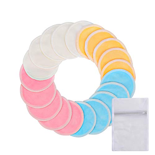 Preisvergleich Produktbild JessLab 20pcs Waschbare Abschminkpads, Waschbar Umweltfreundlich Natürlich Cotton Makeup Remover Wipes Gesicht Bambus Wattepads Gesichts Wattepads mit Wäschesack