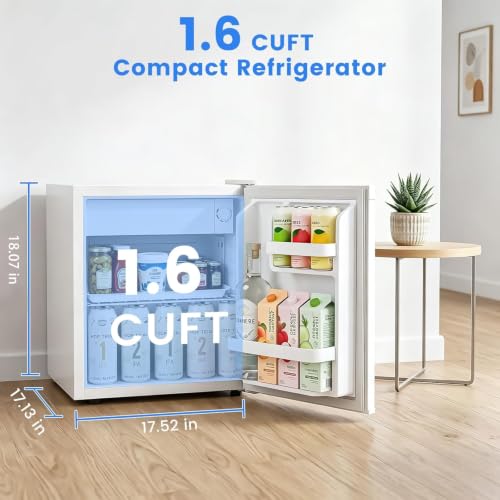 Image of Antarctic Star Mini Fridge, Rated 1.6 cu.ft, Small Upright Refrigerator with Removable Shelves, 7 Adjustable Thermostat, Low Noise for Bedroom /Apartment /Office,White