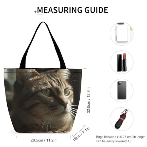 Women Tote Bags with Handles Tabby Cat Shoulder Bag with Zipper Handbags Shopping Bags Travel Bag Beach Bag Reusable Grocery Bag for Swim Holiday Gift2