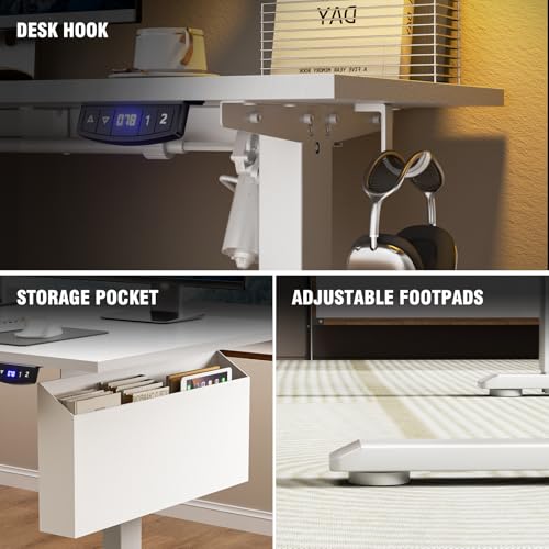 Image of Korfile L Shaped Electric Standing Desk,63 Inch Adjustable Height Sit to Stand Corner Desk with Memory Presets, Reversible Computer Table for Home Office, Work and Study, White