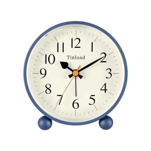 Image of Tinload 4.5 inch Vintage Retro Analog Alarm Clock, Super Silent Non Ticking Small Clock with Manual Light, Snooze, Battery Operated, for Living Room, Bedroom, Bedside, Desk(Blue)