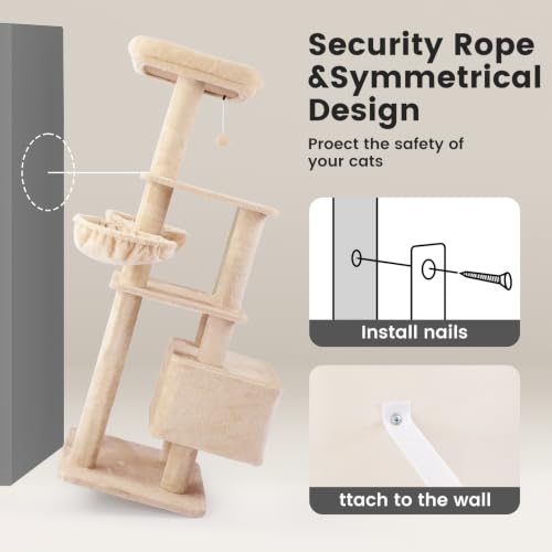 Image of 65in Large Cat Tree Heavy Duty Tower Condo & Sisal Posts for Cats | Heavy board ensures stability; sisal posts meet clawing needs. XL condo for cats' cozy retreat. Ideal for multiple cats