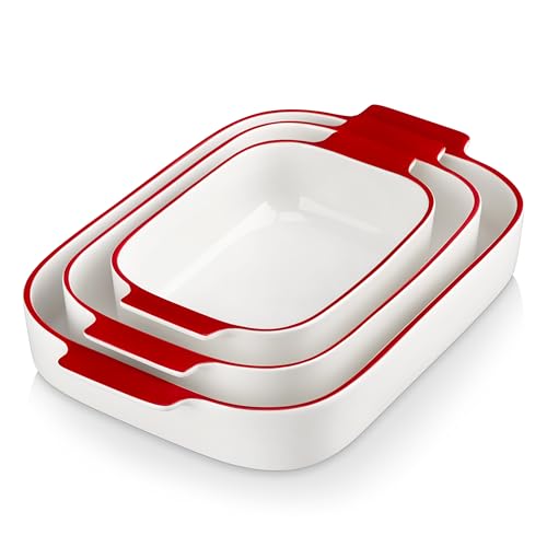 ALACASA Casserole Dishes for Oven, Ceramic Baking Dishes Set of 3, Rectangular Lasagna Pan Deep Baking Pans