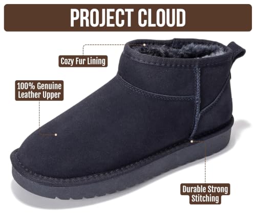 Image of 100% Genuine Leather Womens Boots Fur-Lined Booties Ankle Boots for Women
