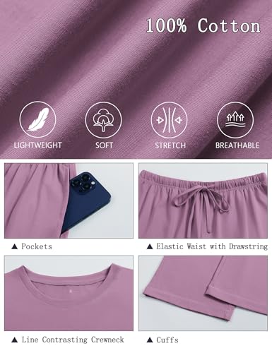 Image of KCW Womens Pajamas Sets 100% Cotton 2 Piece Lounge Set Long Sleeve Tops and Pants Soft Pjs Sleepwear with Pockets