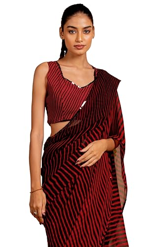 Image of MIRCHI FASHION Women Sari Georgette Chevron Printed | Modern Pattern Farewell and Festive Drape with Matching Blouse Piece