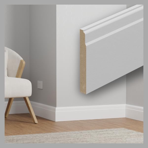 Lambs Tongue White Primed MDF Skirting Board in Various Pack Sizes (120mm x 2.7m) (10)