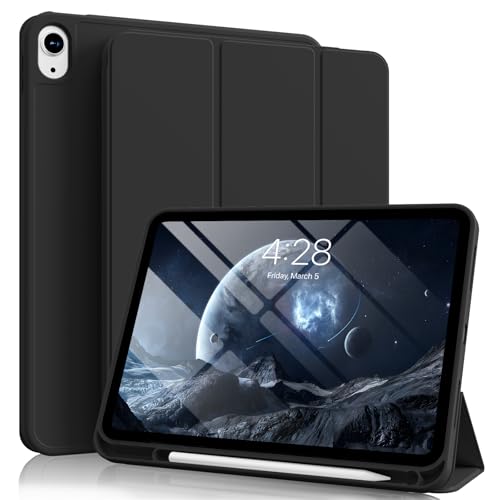 ZKTUYU for iPad (A16) 11th 10th Generation Case 11/10.9 Inch with Pencil Holder 2025/2022 Slim Trifold Stand Protective Cover Hybrid Cover with Soft TPU Back Black