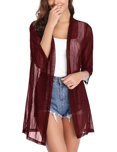 Image of iClosam Women Casual 3 /4 Sleeve Sheer Open Front Cardigan Sweater Kimono