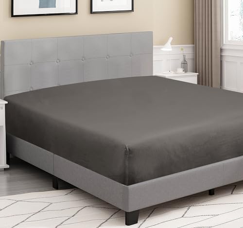 Image of ROYALE LINENS 300 Thread Count 100% Long Staple Combed Cotton Fitted Sheet Queen - Super Soft Deep Pocket Bottom Sheet - Fitted Sheets Only - Elastic Sheets (Queen, Grey)