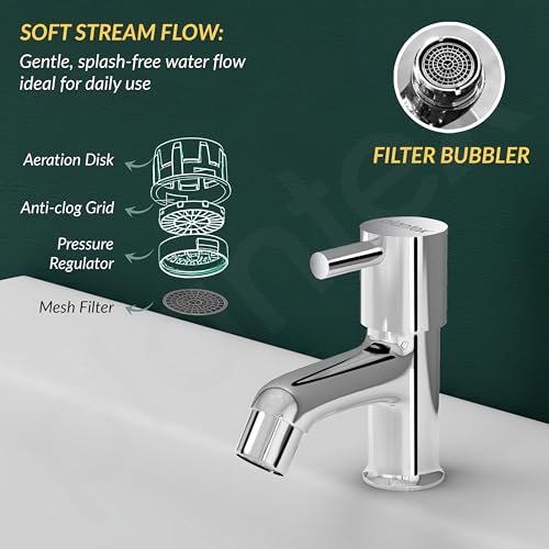 Image of Plantex Brass Spindle Pillar Tap for Wash Basin with Water Saving Aerator /Tabletop Wash Basin tap /Bathroom Tap-(MKS-1273-Chrome)