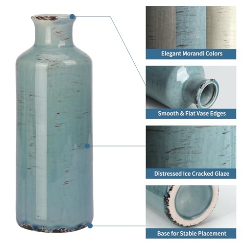 CUCUMI Ceramic Flower Vases Set of 3, Rustic Coastal Home Decor for Farmhouse Shelves, Ocean Beach Style, Mantle, Fireplace, Coffee Table, Shelf for Living Room - Image 3