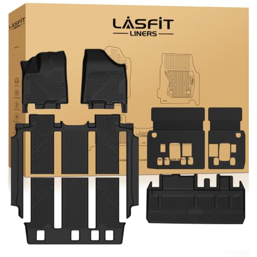 LASFIT Floor Mats & Cargo Liner for Toyota Sienna 7 Seat 2013-2020 (Not Fit L/Limited/Limited Premium) All Weather TPE Custom Fit Floor Liner & Trunk Mat for Sienna 7 Seat Full Set Mat Accessories