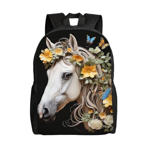 Mochila impermeable para senderismo con diseño de flores y cabeza de caballo