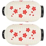 Holibanna 布製ランタン 8インチ 20×35m 白赤桜柄 金属フレーム 2個セット クラシカルシェイプ 寿司屋提灯 日本パーティーデコレーション インド