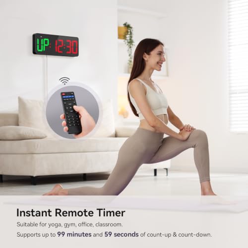 Gym Timer Clock Large Display, 12" LED Exercise Workout Interval Timer with Remote for Boxing Tabata/FGB/EMOM,Countdown/Up,Stopwatch Clock for Sports,Home Gym,Yoga,Garage,Office,Classroom - Image 5