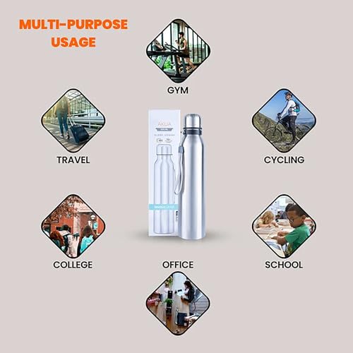 Image of Manha's Slim Sleek Stainless Steel 700ml Water Bottle - Lightweight Single Wall Metal Bottle, Leakproof & Durable Drink Bottle for School, Office, Gym, Travel (Silver, 700ml)