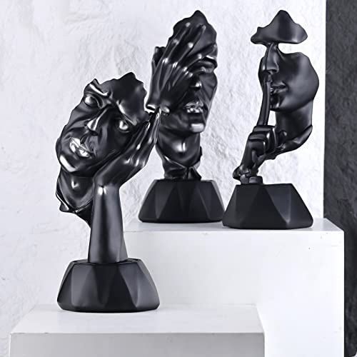 Suruim Creative Abstract Men Mask Statue, Thinker Resin Statue, Do Not Listen Do Not Look Abstract Art Statue, Resin Sculpture Ornament Table Decor (Black-2) #TOP7