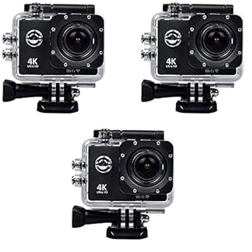 Exxelo Combo Pack of 3 Items - 4K WiFi Waterproof Action Sport Camera, 4K WiFi Waterproof Action Sport Camera, 4K WiFi Waterproof Action Sport Camera (1 Year Warranty)