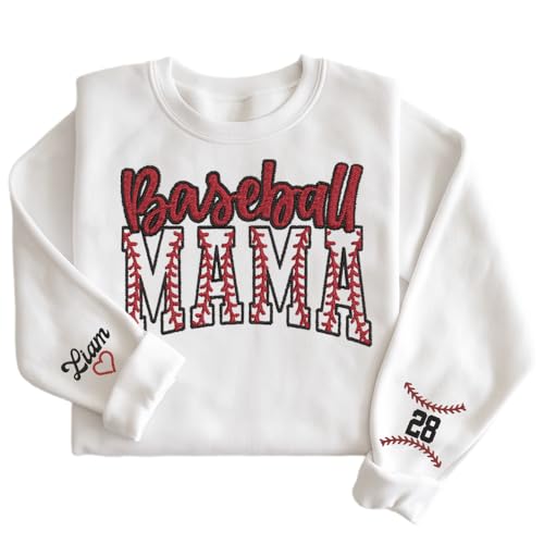 Personalized Embroidered Baseball Mama Sweatshirt With Names Number On Sleeve, Baseball Player Gifts, Baseball Lover Family 3