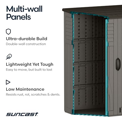 Suncast 54 Cu. Ft. Vertical Shed, Outdoor Storage Shed with Floor, Stoney | Made in the USA All-Weather Resin Shed with Lockable Handles for Patio and Backyard, Water-Resistant Outdoor Storage Cabinet - image 7