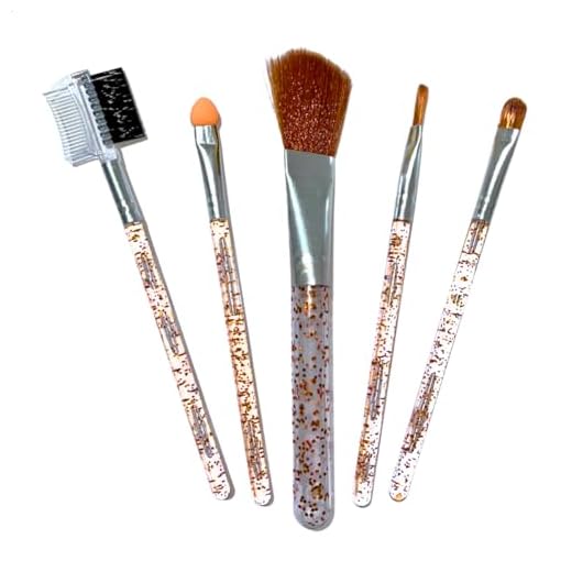 Kit Pincéis Para Maquiagem 5 Peças Para Sobrancelha, Esfumar, Passar Blush Cabo Com Glitter Pincel Sombra Corretivo Base Pó Cerdas Macias Cores Vermelho, Azul, Laranja, Dourado. (Laranja)
