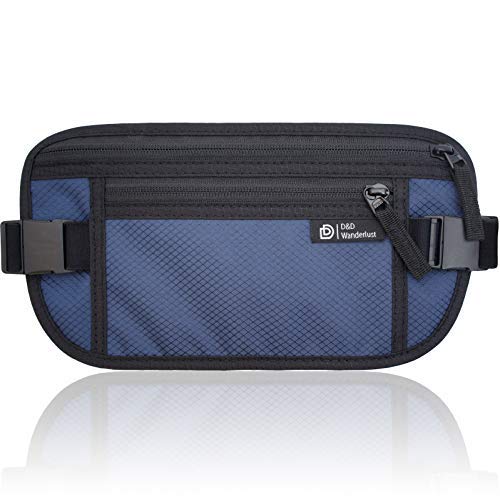 D&D RFID Blocking Money Belt for Travel for Men and Women- Hidden Travel Wallet and Passport Holder - Small Anti Theft Pouch With two adjustable belts for Traveling
