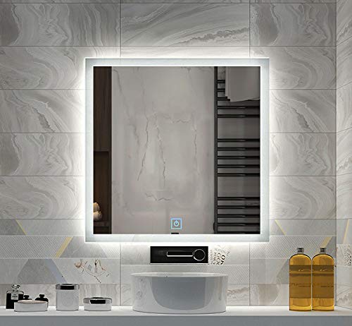 DIYHD FLB W36 xH36 Box Diffusers Led Backlit Vanity Square Wall Mount Bathroom Finger Touch Light Mirror, W36XH36