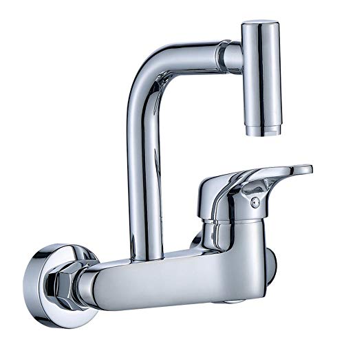 Grifo cocina pared latón cromado bicomando para agua caliente y fría de 360°