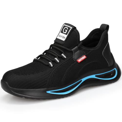Image of GLANOUDUN Steel Toe Shoes for Men Lightweight Safety Toe Work Shoes Black | Anti Impact Toe Cap, Puncture Resistant, Wear resistant, Comfortable, Cushioned, Breathable, Construction Warehouse Logistics