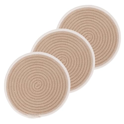 Image of DENOVA Cotton Rope Trivet for Hot Pans and Pot, Heat Resistant Table Mat, Round Handmade, Kitchen and Home Decor, Beige and creame Line Pack of 3