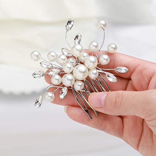 Catery Bride Wedding Hair Comb Pearl Bridal Hair Piece Clips Hair Accessories With Large Pearl Bridal Side Combs For Women And Girls #TOP1