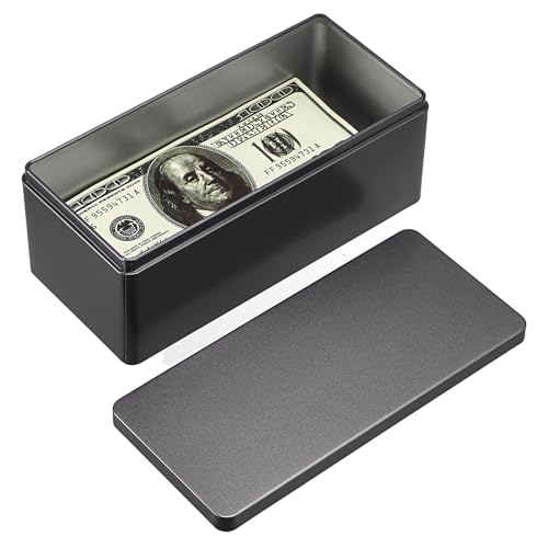 Hipiwe Metal Cash Box Black Money Holder Rectangular Cash Tin