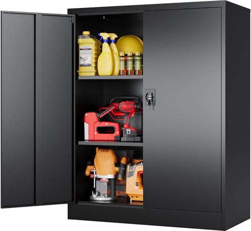 Image of SISESOL Small Metal Storage Cabinet with Doors and Shelves,36 inch Black Locking Garage Cabinet,Lockable Short Steel Cabinets for Home,Office,Shop,Garage