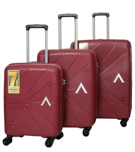 Image of VIP Polypropylene Aristocrat Hard Shell Luggage Set, 55 /66 /76 cm,Set of 3 Suitcases with 8 Spinner Wheels,Number Lock and 7 Years International Warranty (Maroon)